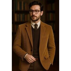 Stanford Comfort Corduroy Sport Blazer 46 Long Tan Academia Retro Heritage